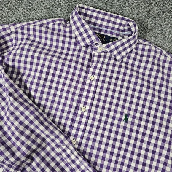 Polo Ralph Lauren Purple Gingham Check Long Sleeve Non Iron Shirt XL - Picture 1 of 7